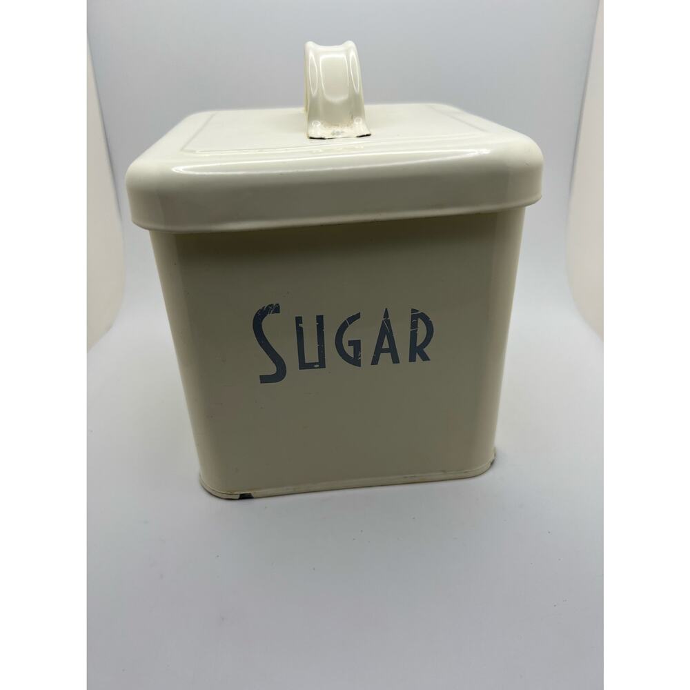 Vintage white metal SUGAR tin with aged look